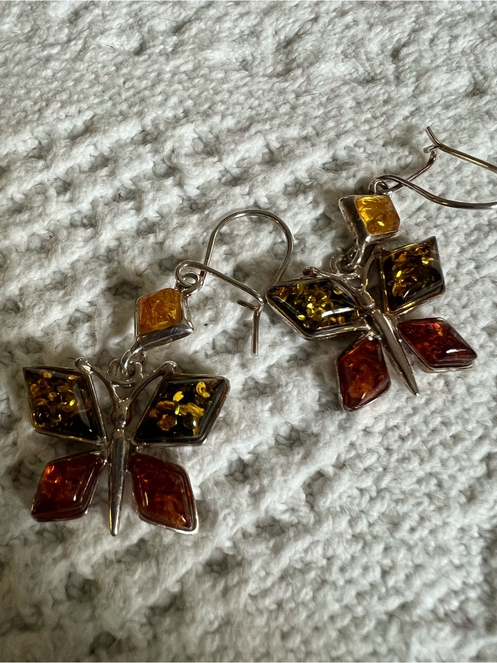 S. Silver & Amber butterfly earrings